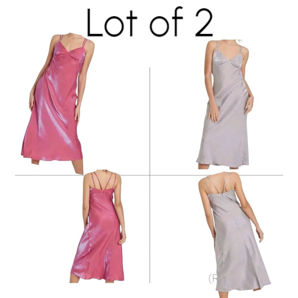 LOT OF 2! Wild Fable Women's Size S..Iridescent Maxi Slip Dress 1 Pink & 1 Grey